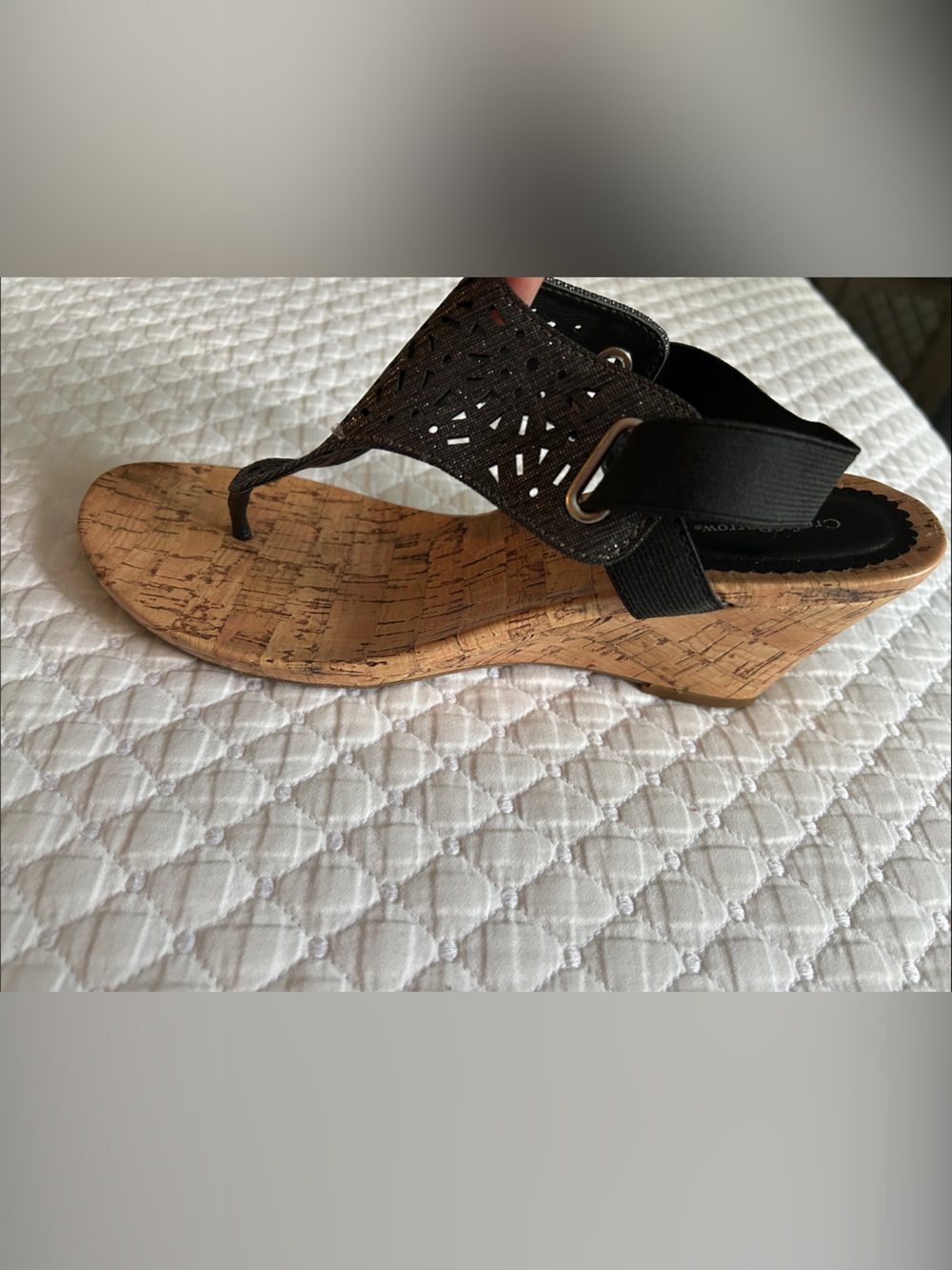 Croft & Barrow Black Cork Wedge Sandals with Elastic Back Size 10 - Picture 10 of 10